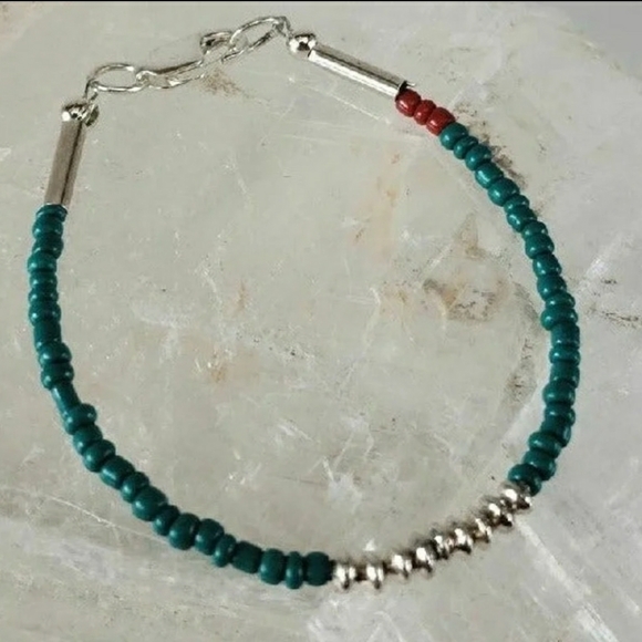 Child's Bracelet Turquoise & Red Beads 5 1/2 inch
